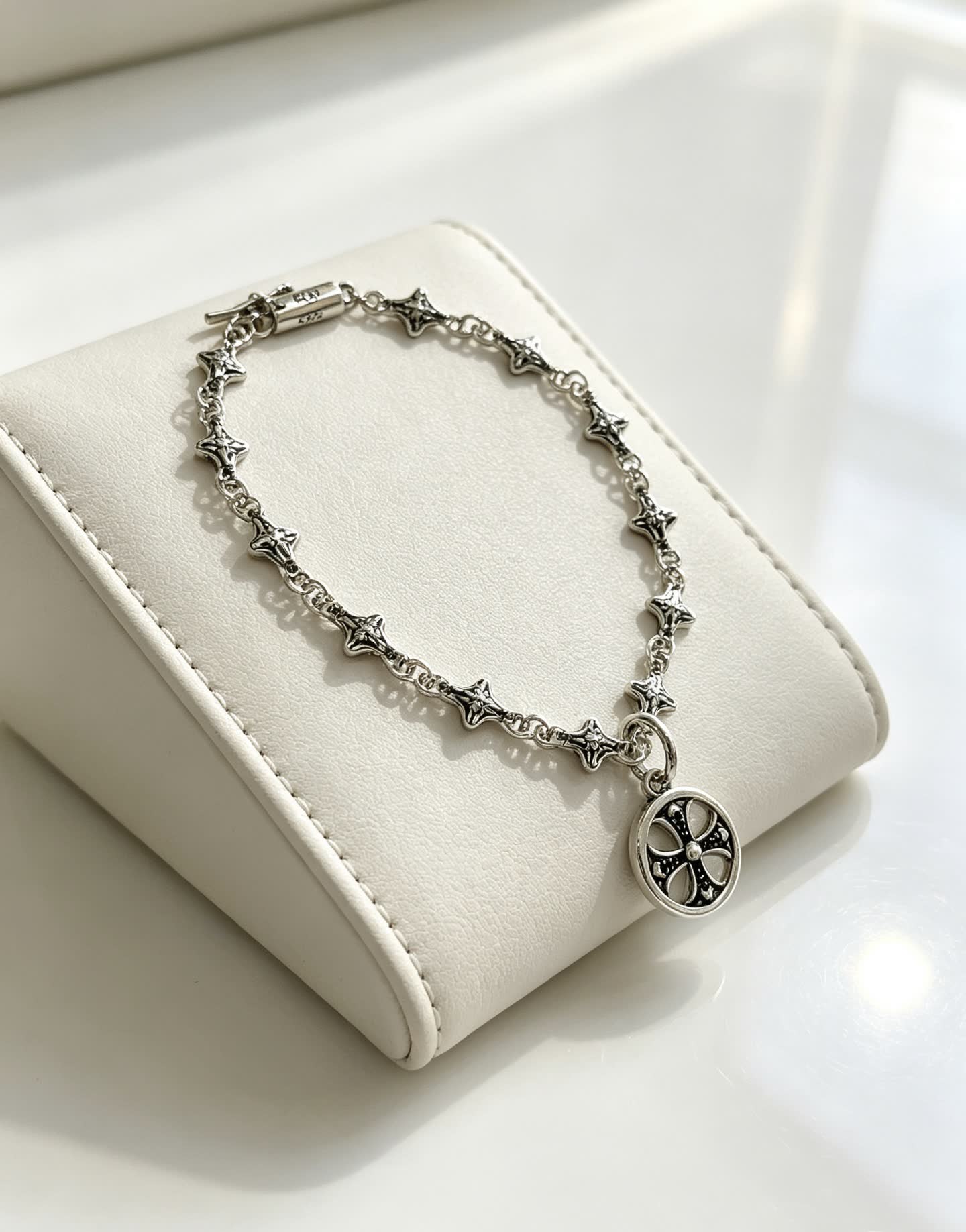 Chrome Hearts Silver Bracelet with Cross Charm